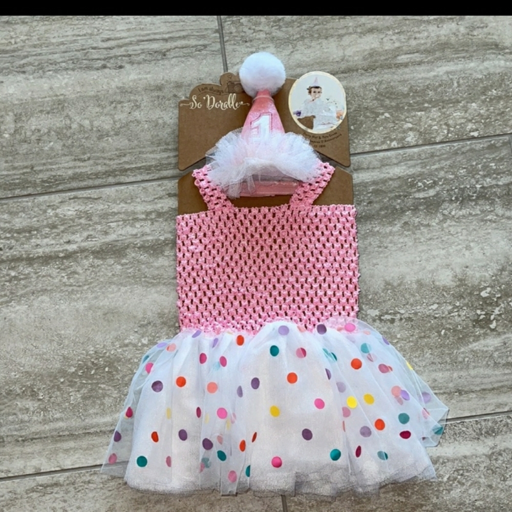 So Dorable 1st Birthday Party Hat & Tutu Dress 12-18 months Tank top
